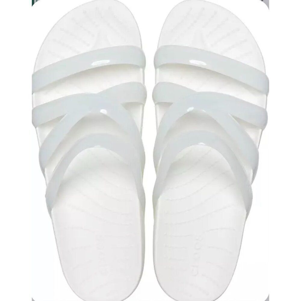 Crocs Women’s White Splashy Glossy Strappy Sandals Size 8
